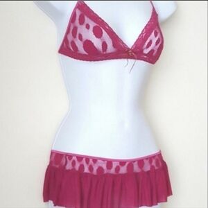 Dot Mesh Bra Skirt Set Baci Lingerie Fuchsia Magenta Pink